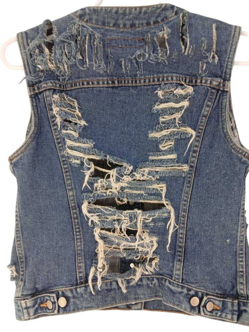 Vintage Banana Republic Womens Distressed Denim Vest Size 4 Distressed Shredded - Picture 4 of 10